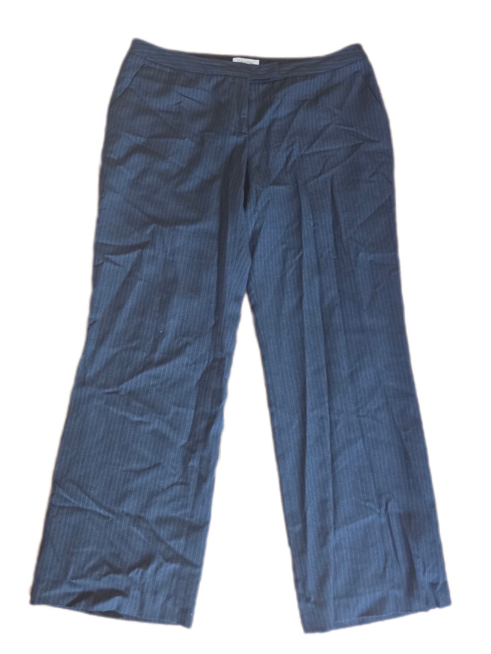 Calvin Klein Navy Pinstripe Wide-Leg Trousers